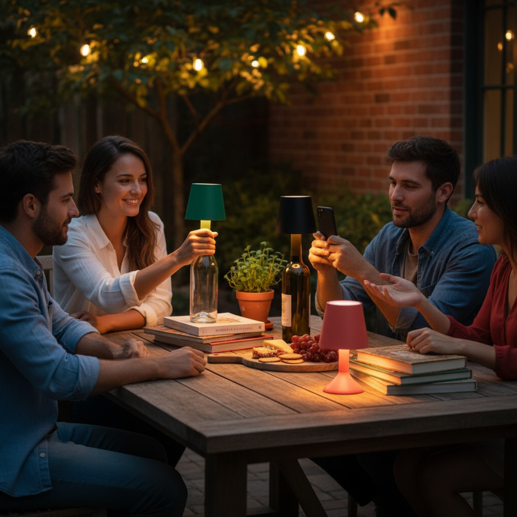 Touch Lamp Wireless Bottle Lampshade LED Wireless Charging with 3 Dimming Modes